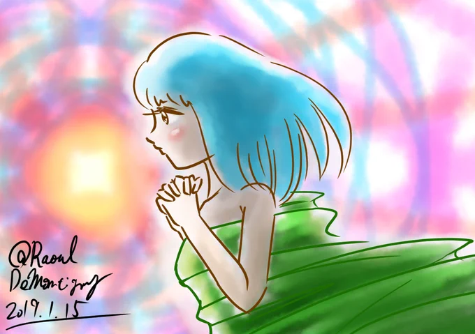 #作画カロリーの低い作品を上げようぜ背景は対象定規を使ってぐるぐる描いただけ 