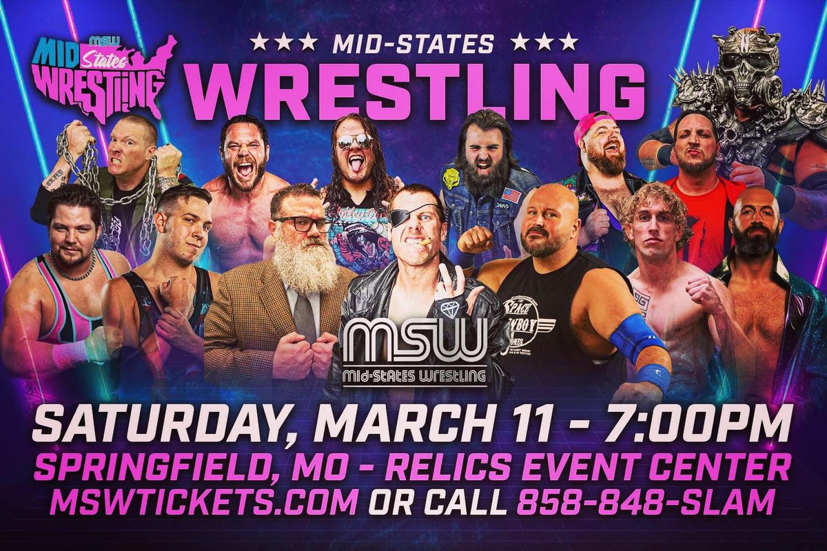 This Saturday 7pm - Springfield Missouri (Relics Event Center) 8 Big Matches, &amp; Family-Friendly Entertainment. Get your $15 Tickets now at mswtickets.com or at both Premier Pawn locations!
#midstateswrestling #prowrestling #familyfriendly #springfieldmo