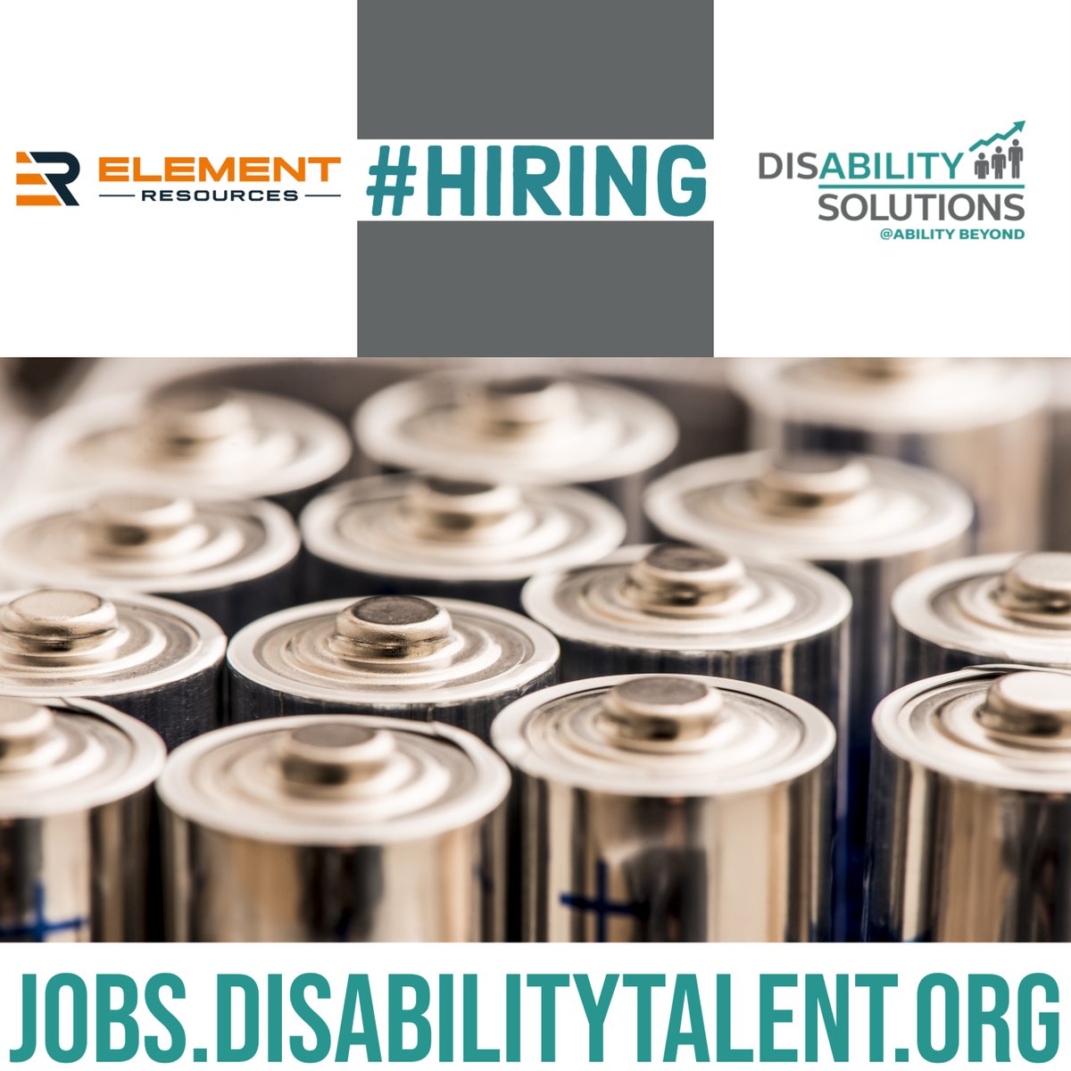 DSTalentatWork's tweet photo. Element Resources is one of the largest automotive battery recycling companies in the United States.
Recharge your career by visiting the @DSTalentatWork for job opportunities click here
https://t.co/8f0uHGTQTd.
#Hiring #DisabilitySolutions #TalentWithDisabilities https://t.co/WTDoMyImBa