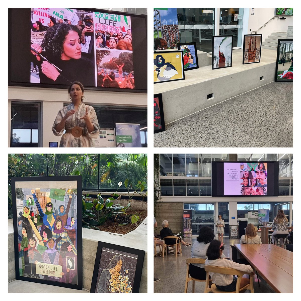 روز زن در دانشگاه در مورد حقوق پایمال‌شده و ایران زمین در زیر ستم ج‌ا گفتم.. اشک ریختن و میخواستن بدونن چطوری میتونن کمک کنن.. همه‌ عاشق شجاعت و زیبایی شما شدن ♥️ #مهسا_امینی 
ممنونم اجازه دادین فضا رو با هنرتون زیباتر کنم <a href="/SinshinDesign/">Sara Shoghi</a> @AkkasNabashi @Februus_1 <a href="/DavidPashaee/">David Pashaee</a> و +