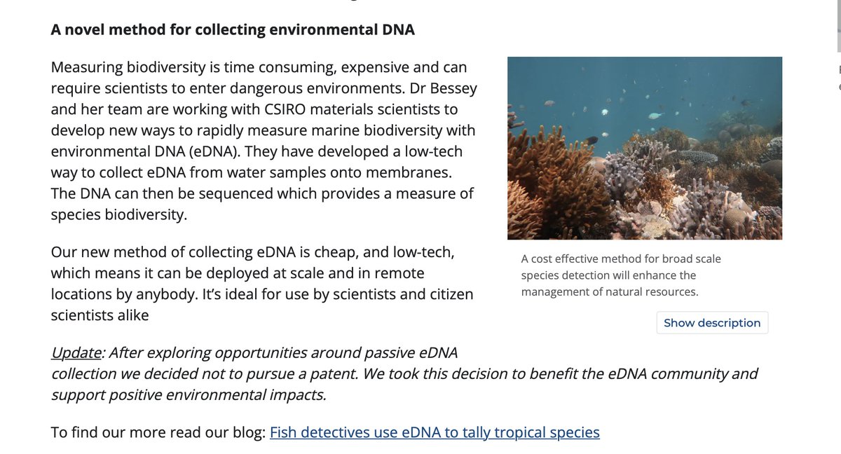 It looks like CSIRO just updated an earlier press release regarding their previous broad patent application for passive DNA collection. research.csiro.au/environomics/p…
