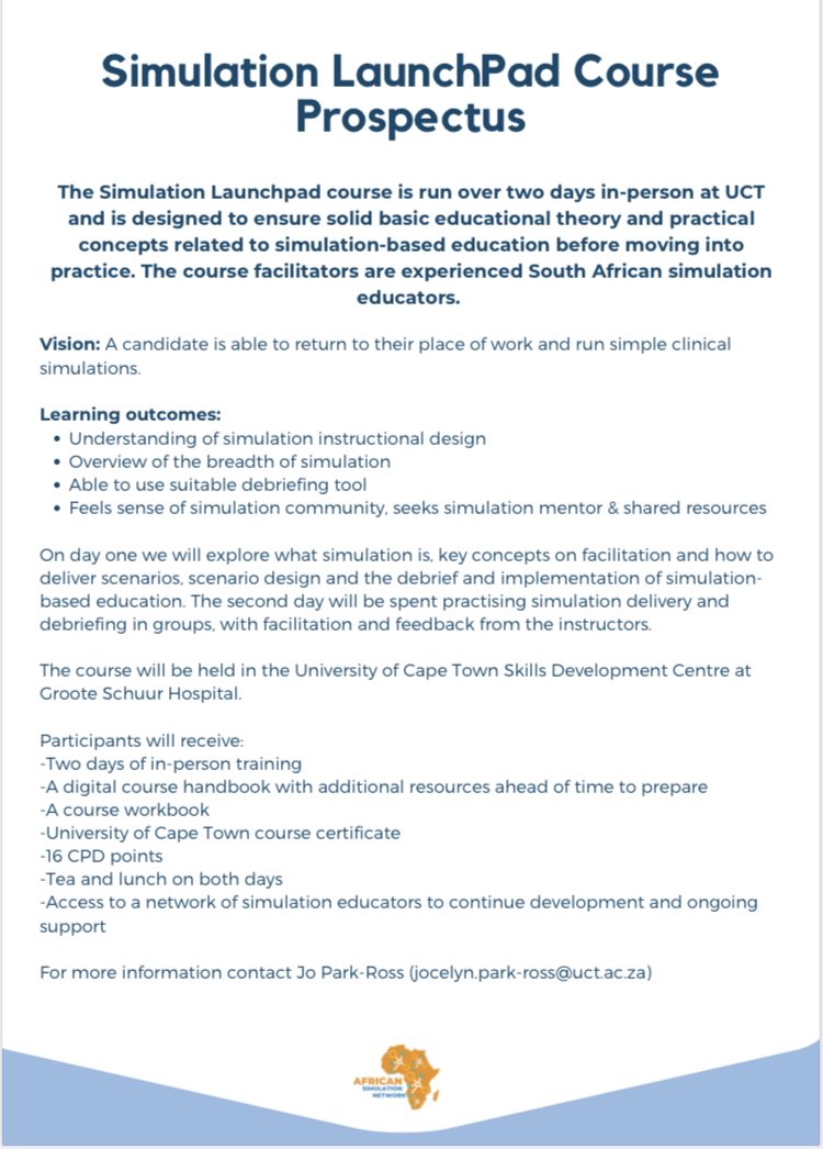 Are you a clinical educator interested in learning more about simulation education? 

Join us for the Simulation Launchpad at the University of Cape Town!