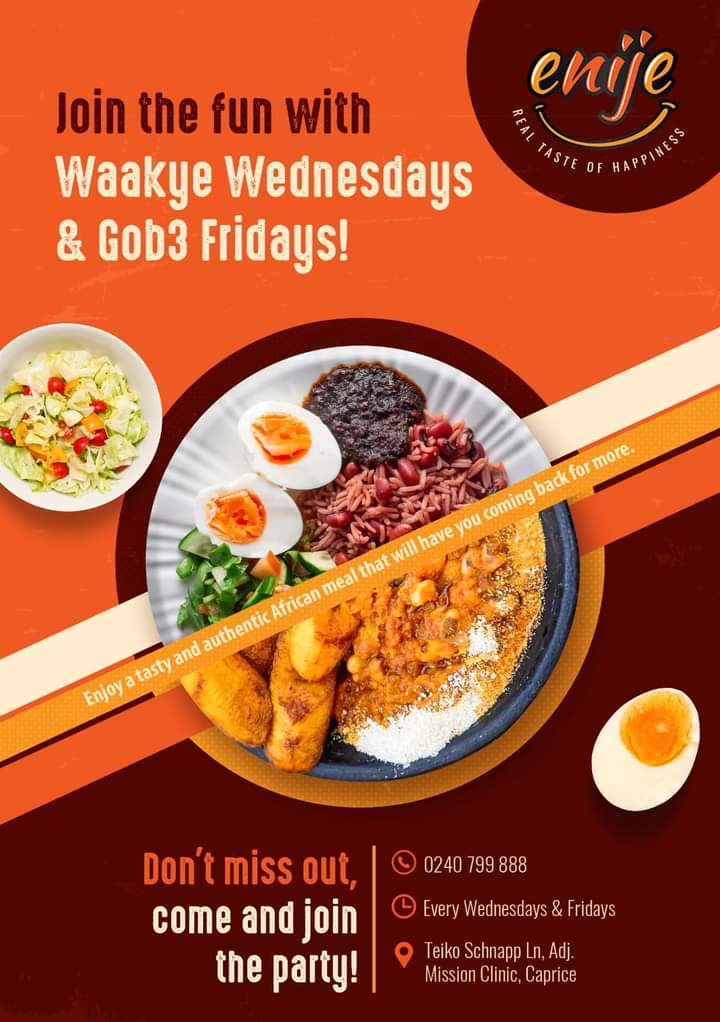 enijerestaurant's tweet photo. Today is Waakye Wednesday!!! 

Call Enije on 0240 799 888 to order your pack of delicious waakye.

#theenijeexperience #therealtasteofhappiness https://t.co/KjHeCBCFg1