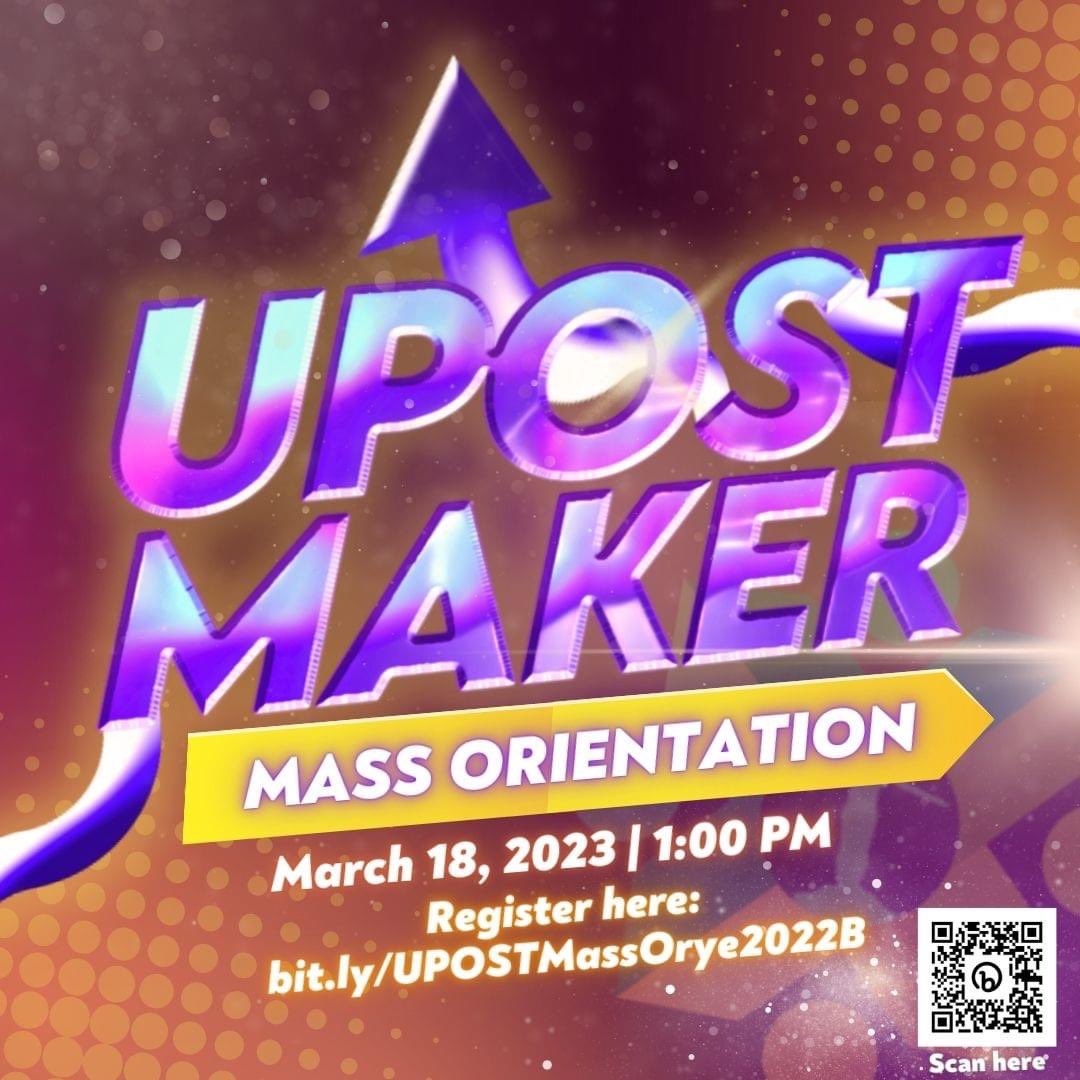 upost_upm's tweet photo. Hello, aspiring UPOSTers! Are you ready to chase your dreams with your next home in the university?

We're here to make those dreams come true in UPOST Maker: 2223B Mass Orientation this coming date, time.

All you have to do is fill out this form: https://t.co/bEsYWuXUqb https://t.co/usCdJk5WX8