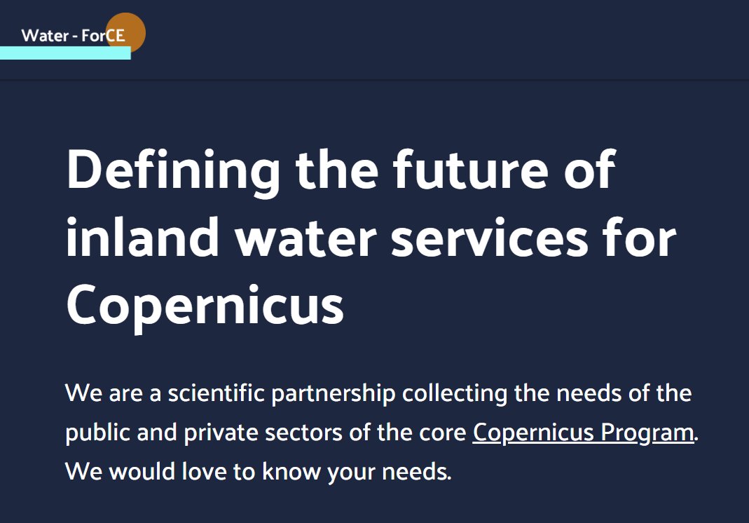 📢ONLINE SURVEY: How do you want #WaterServices of @CopernicusEU to evolve?

Help us understand the needs of current and future data users by completing this 1 min survey.

👉bit.ly/3L1DNzP 

Thank you! 🌊