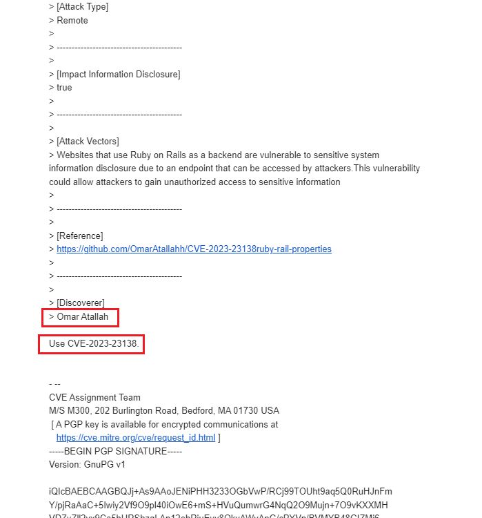 Omar_J_Ahmed's tweet image. My new CVE-2023-23138
got registered last week, it affects ruby or rails apps, for further details and mass scale testing you can use the following nuclei template

github.com/OmarAtallahh/C…

#cve #penetrationtest
#cybersecurity #bugbountytips 
#ethicalhacking