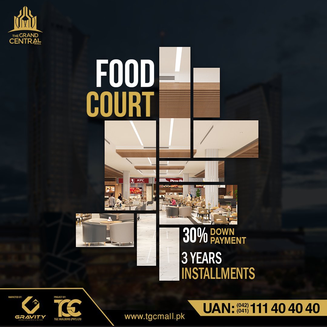 tgc_mall's tweet photo. The Grand Central Mall is bringing Faisalabad’s largest and spacious Food Court. It is also accompanied by 3 cinemas on its 4th Floor.
Book your commercial shop now!
With 30% Down Payment and 3 Years Installment plan!!
#tgcmall #thegrandcentralmall https://t.co/rx2Ku10jwJ