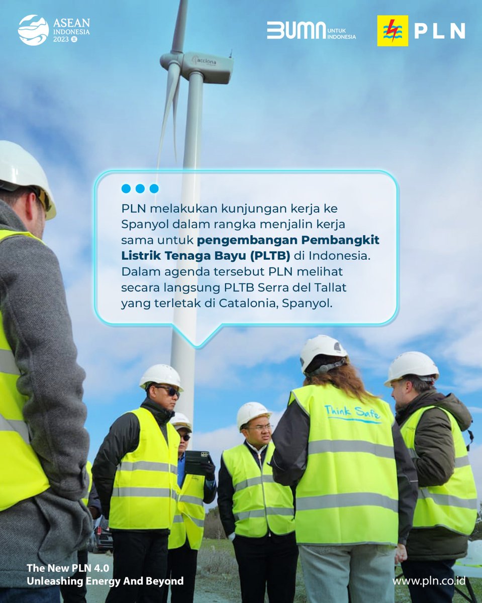 bumntangerang3's tweet photo. Hai Electrizen, PLN melakukan kunjungan kerja ke Spanyol dalam rangka menjalin kerja sama untuk pengembangan Pembangkit Listrik Tenaga Bayu (PLTB) di Indonesia.

#PLNPimpinTransisiEnergi #UnleashingEnergyandBeyond #PLNUntukIndonesia #PLN https://t.co/BfUfe616Bm