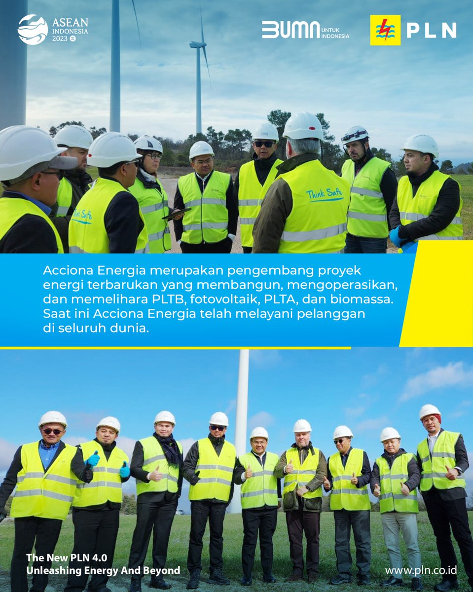 bumntangerang3's tweet photo. Hai Electrizen, PLN melakukan kunjungan kerja ke Spanyol dalam rangka menjalin kerja sama untuk pengembangan Pembangkit Listrik Tenaga Bayu (PLTB) di Indonesia.

#PLNPimpinTransisiEnergi #UnleashingEnergyandBeyond #PLNUntukIndonesia #PLN https://t.co/BfUfe616Bm