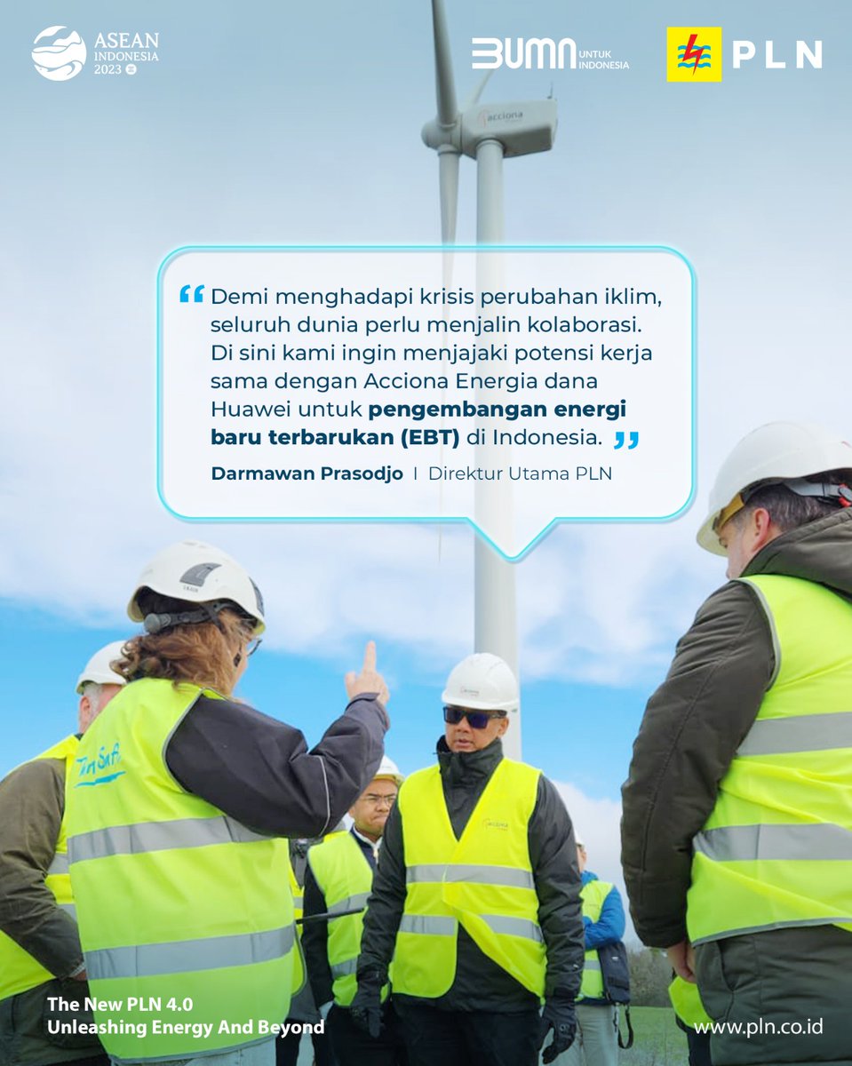 bumntangerang3's tweet photo. Hai Electrizen, PLN melakukan kunjungan kerja ke Spanyol dalam rangka menjalin kerja sama untuk pengembangan Pembangkit Listrik Tenaga Bayu (PLTB) di Indonesia.

#PLNPimpinTransisiEnergi #UnleashingEnergyandBeyond #PLNUntukIndonesia #PLN https://t.co/BfUfe616Bm