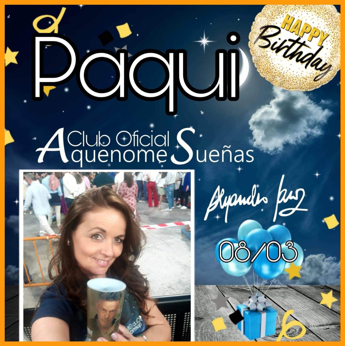 Es el turno de celebrar nuestro segundo #CumpleSoñador de hoy en <a href="/AQueNoMeSuenAS/">AquenomeSueñas</a>
👏🏻👏🏻
Y aquí está ella con su eterna sonrisa en su bonita cara.
Muchísimas felicidades para nuestra <a href="/paquigonzalez63/">paquigonzalez69</a>, te queremos Paqui❤️!!
🥳🎂🎉

<a href="/AlejandroSanz/">Alejandro Sanz</a> dale una alegría y felicítala, ¿no?