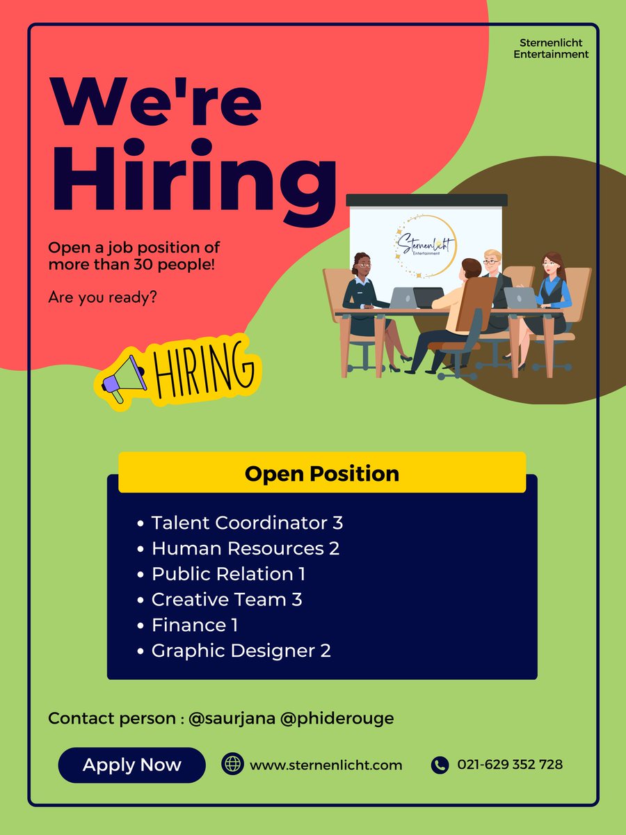 ㅤ
ㅤ
           𝐒𝐓𝐄𝐑𝐍𝐄𝐍𝐋𝐈𝐂𝐇𝐓 𝐄𝐍𝐓 
                  HIRING STAFF 

           Come and Join with us

ㅤㅤ