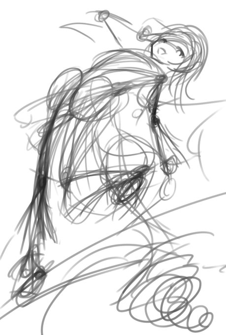 左手の位置に悩んでるラフ 