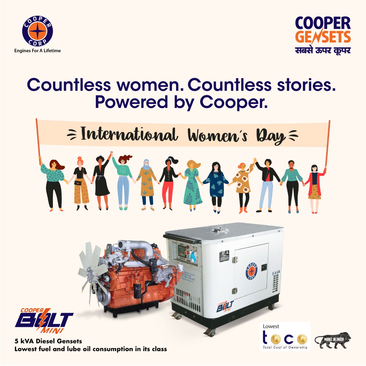 CooperCorpIndia's tweet photo. Empowering the female spirit this #internationalwomensday with Cooper Gensets. #SabseOoperCooper #PoweredbyCooper #CooperGensets https://t.co/7urypp4fMW