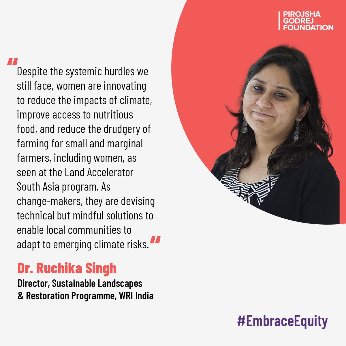 PirojshaGodrejF's tweet photo. #PGF beneficiary, @WRIIndia's Director of Sustainable Landscapes &amp; Restoration programme, Dr. Ruchika Singh (@khamoshrewa), talks about how women changemakers are driving change through technology and innovation.

#EmbraceEquity #IWD2023 #DigitAll #InternationalWomensDay https://t.co/ydPzD0olBG