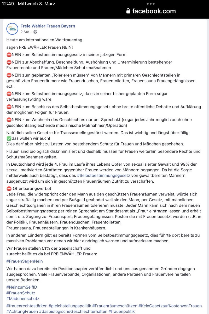 wundertussi's tweet photo. männer sind keine frauen. egal, wie sie sich identifizieren.
klare kante gegen das #selbstbestimmungsgesetz.
klare kante für frauen. happy #weltfrauentag 🌸
#FrauenSagenNein https://t.co/KnUUmkBNJh
