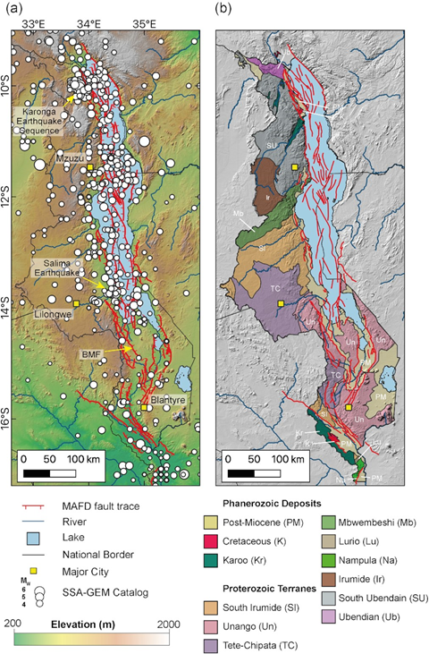 Published in #GJI Geophysical Journal International: "Fault-based probabilistic seismic hazard analysis in regions with low strain rates and a thick seismogenic layer: a case study from Malawi", Williams et al. This is Fig. 1: to read the paper visit academic.oup.com/gji/article/23…