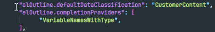 NicosDev's tweet photo. Currently I can not use the "alOutline.completionProviders" setting.
It is set, but the IntelliSense gives me no correct response. So my question to the community: Do you have the same problem? #MSDYN365 https://t.co/na00IZtcFb