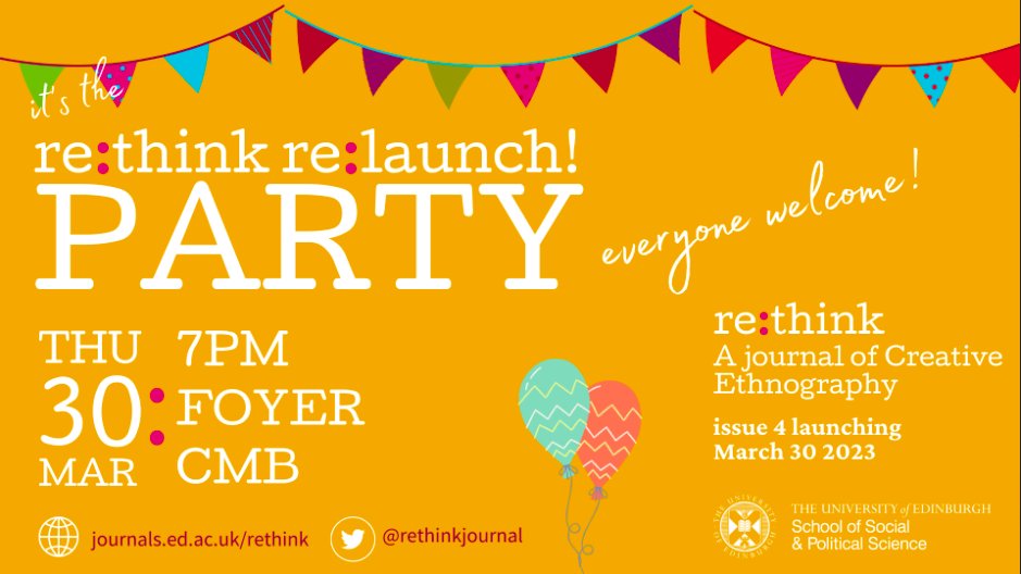 rethinkjournal's tweet photo. You are invited! Come along to celebrate the launch of our 4th issue with complimentary canapés and drinks 👏
Chrystal Macmillan Building Foyer,  30th March at 7pm. https://t.co/xbEoQUTD3k
