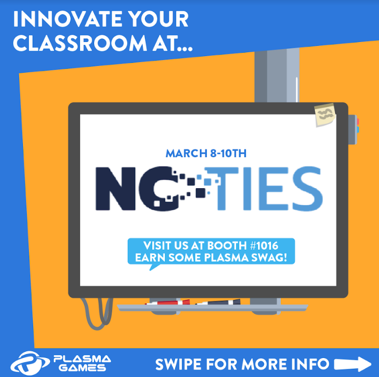 playplasmagames's tweet photo. Plasma Games is bringing innovation to the NCTIES conference!   Stop by booth 1016 to learn how Plasma Games can help you bring innovation to your district and impact your students' lives!  @ncties @WCPSS @NCSTA https://t.co/FJMzUDIdc6