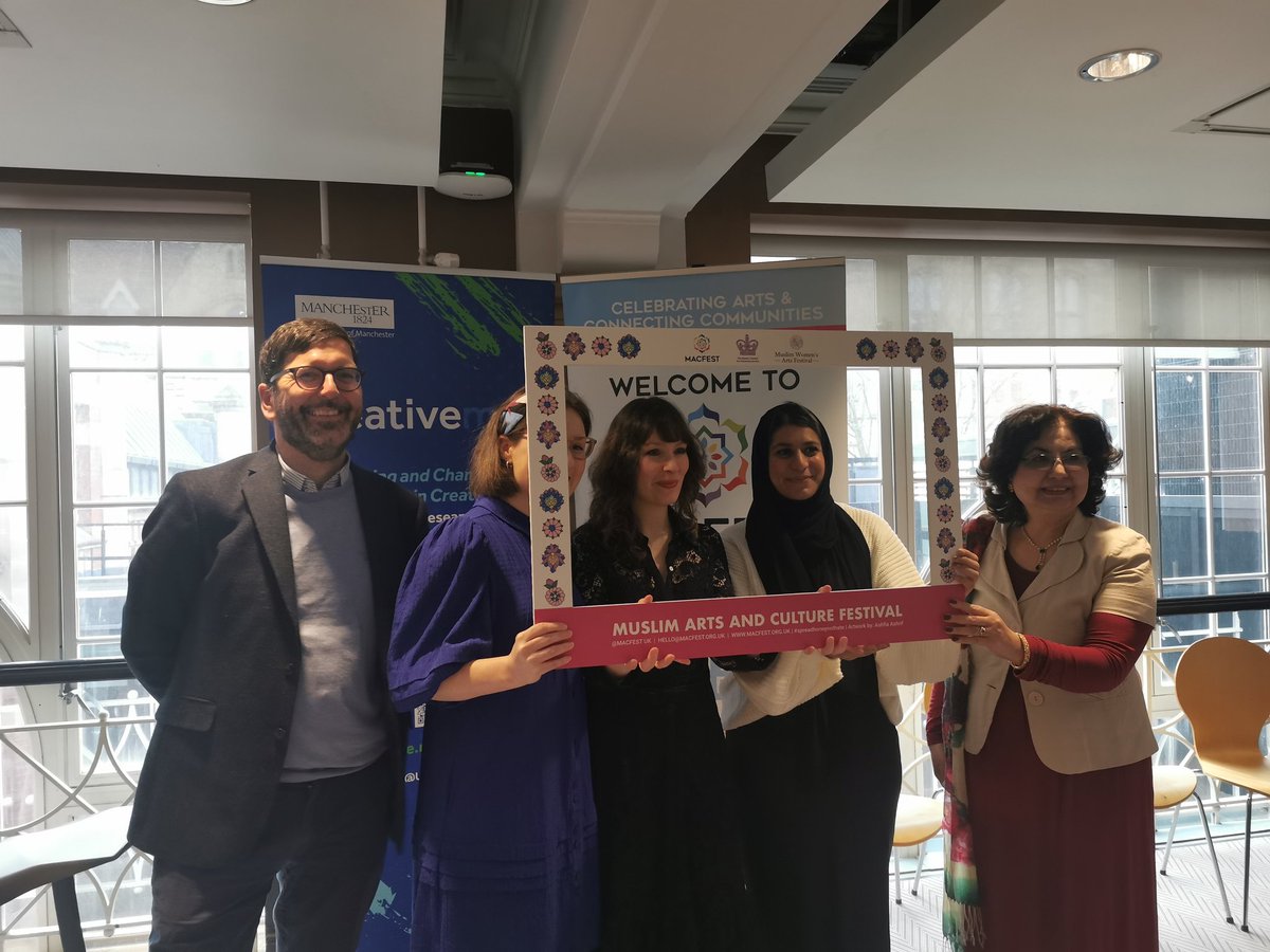 #macfest2023- celebrating #IWD2034 <a href="/womensday/">Women's Day</a> <a href="/MACFESTUK/">Muslim Arts & Culture Festival</a> - an inspiring Muslim women creatives with Dr @SaskiaWarren1 &amp; <a href="/HussainRaabia/">RH</a> - <a href="/heritagemcr/">Dr Jenna C. Ashton</a>  <a href="/QaisraShahraz/">Qaisra Shahraz MBE JP</a>
 #EmbraceEquity <a href="/MACFESTUK/">Muslim Arts & Culture Festival</a>
<a href="/UoMEandD/">Equality & Diversity</a> 
<a href="/mwartfoundation/">Muslim Women's Arts Foundation</a> 
#InspiringWomen