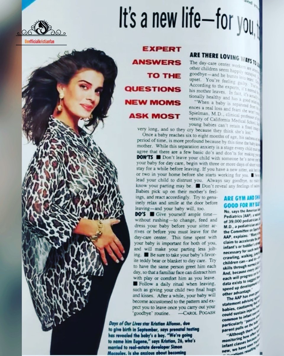 Happy #womeninternationalday Everyone!💫 0️⃣8️⃣

✨ Here is an article when Kristian was 26 years ago, and pregnant with her first child. Also advice for expectant moms. 

“We’re going to name him Eugene”. 

#kristianalfonso #actress #mom #pregnancy #daysofourlives #tv #movies…