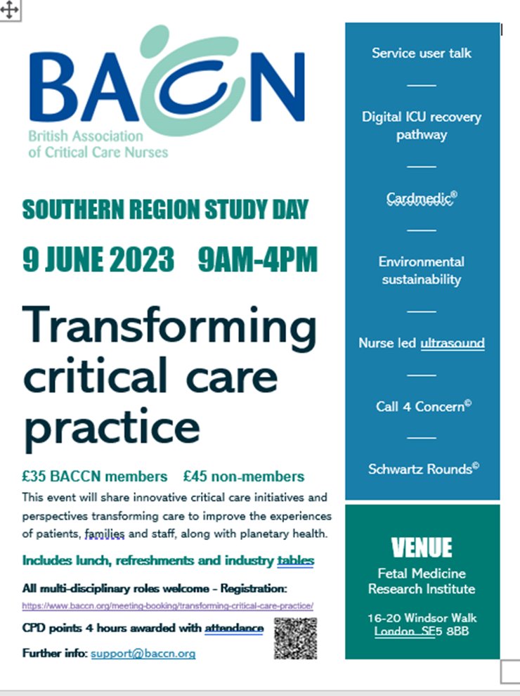 Cstewa28's tweet image. Come and join the Southern region study event on the 9th June 2023 (9am-4pm) @BACCNUK @HeatherBaid @timowenjones @LucyJ1982  
Link here to book: baccn.org/meeting-bookin…