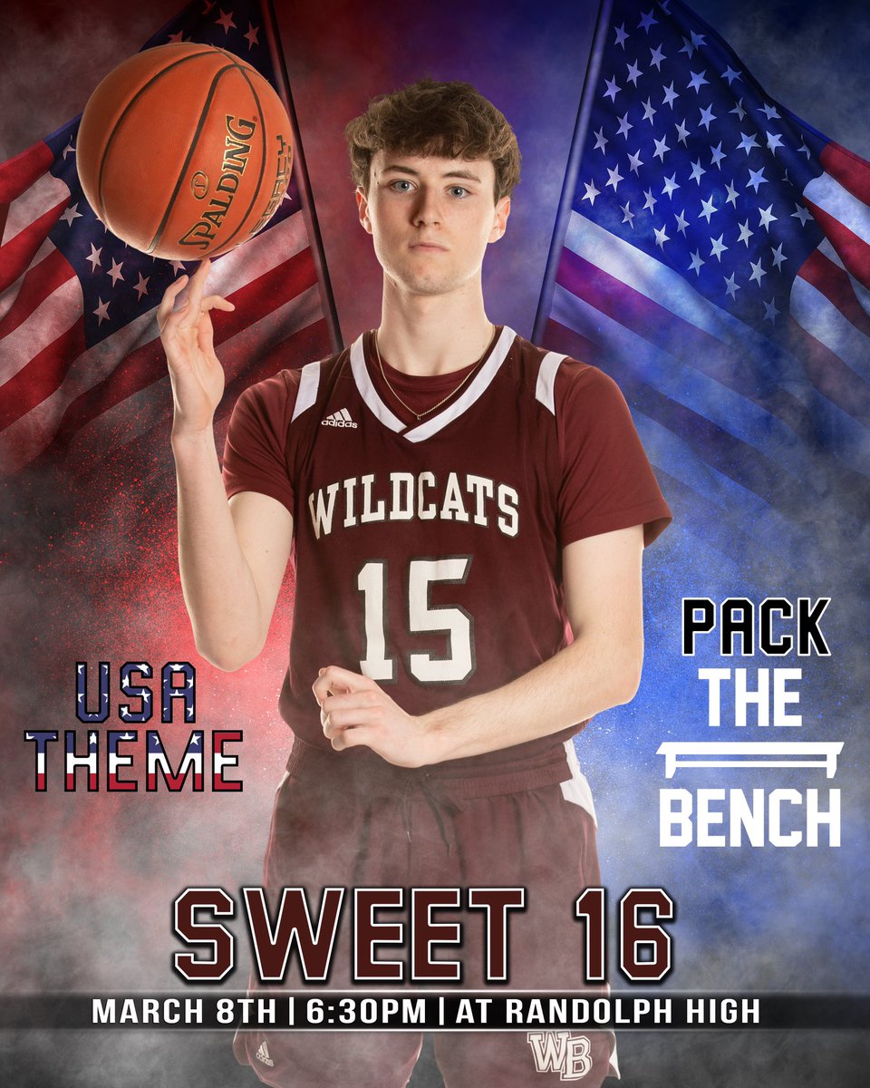 TheBench_WB's tweet photo. ⚠️BIGGEST GAME OF THE YEAR⚠️
Mandatory attendence as Wildcats take on Randolph for the round of 16 this Wednesday at 6:30 (small gym so get there at 6). We need to PACK THE BENCH for this game ‼️It’s USA theme, so wear 🔴⚪️🔵 THE BENCH NEEDS TO BE THE LOUDEST WE HAVE EVER BEEN 📢 https://t.co/bd2g9YM4Ml