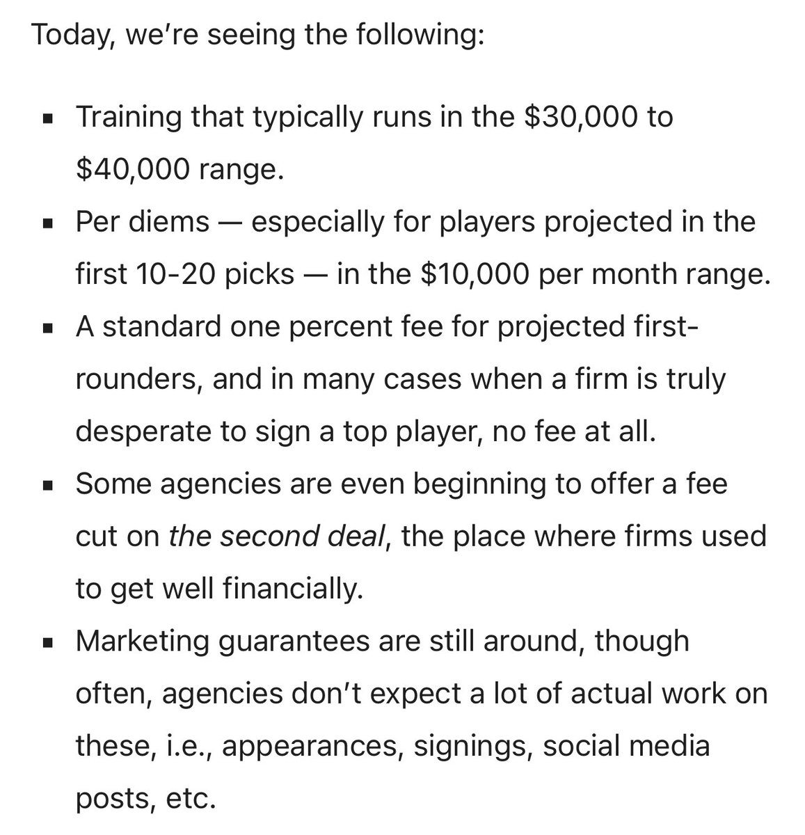 heitner's tweet image. In 20 years, NFL agents have gone from not offering recruits $ to now basically serving as banks.

1 agent: “It’s the most asinine, short-sighted cannibalism in American commerce.”

Sleepless nights, ruthless competition, low margins.. want to be an agent?
succeedinfootball.com/2023/03/08/evo…