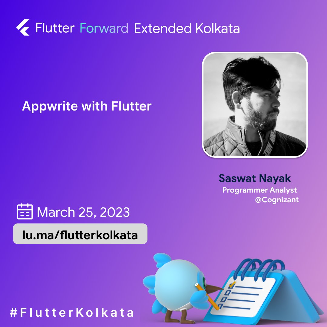 Introducing our next speaker for Flutter Forward Extended Kolkata 2023, - <a href="/__SwaT___/">Saswat Nayak</a>. Grab your chance to join the exciting event with his words.
Register yourself for the event: lu.ma/flutterkolkata

#FlutterKol #FlutterKolkata #sponsor #speaker #community #events