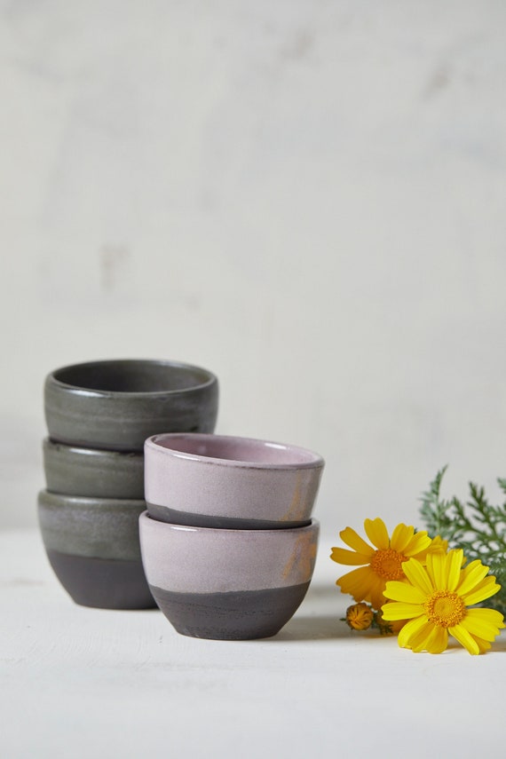 Set of 4 Handmade Ice-cream Cups Set, Purple etsy.me/3TbhIPx #ceramicpinchbowls #smalldipbowls #soupcups #giftformom #setof4cups @etsymktgtool