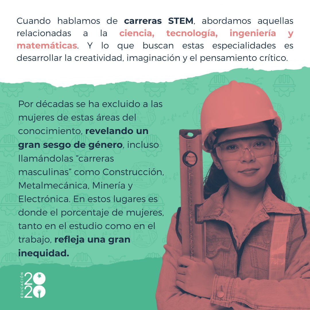 Educacion2020's tweet photo. Porque sabemos que aún persisten las brechas de género en la educación técnico profesional y son muchos los desafíos pendientes, en este #8M, nos comprometemos a seguir trabajando por una educación sin sesgos de género (1/5) 👇 https://t.co/WeQcG4Apuu