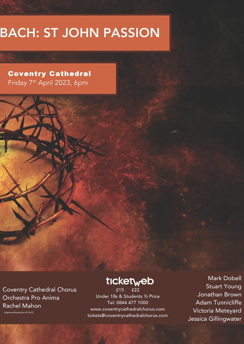 BOOK NOW: @CovCathChorus perform Bach: St John Passion at @CovCathedral on Friday 7 April. Tickets here: bit.ly/3L73KhA