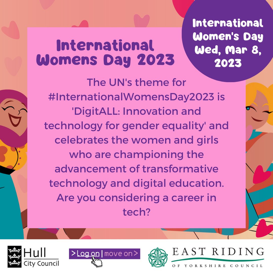 Logonmoveon's tweet photo. 🟣The UN's theme for #InternationalWomensDay2023 is 'DigitALL: Innovation and technology for gender equality' and celebrates the women and girls who are championing the advancement of transformative technology and digital education. 💕
🤨💭Are you considering a career in tech?👩‍💻 https://t.co/hkHG0xURPJ