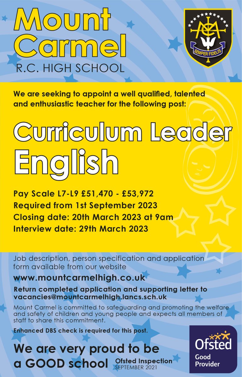 We are currently recruiting a Curriculum Leader of English. Full details and an application pack are on our website.
bit.ly/3T0wUkn