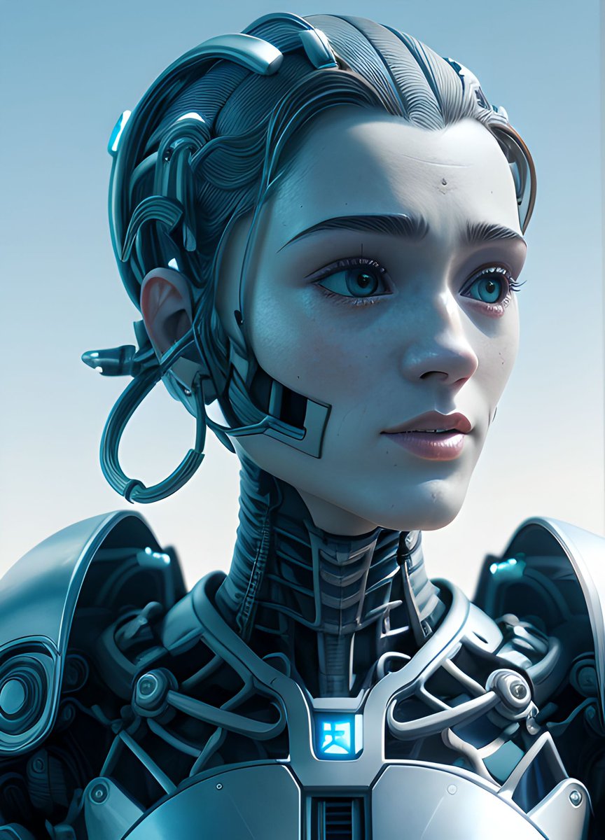 derek_blair's tweet photo. One of my favorite robot designs. I love all the small details, like how the hair turned into braiding and mesh. Just great. #AIart #stable_diffusion https://t.co/1ZOmoDhztV