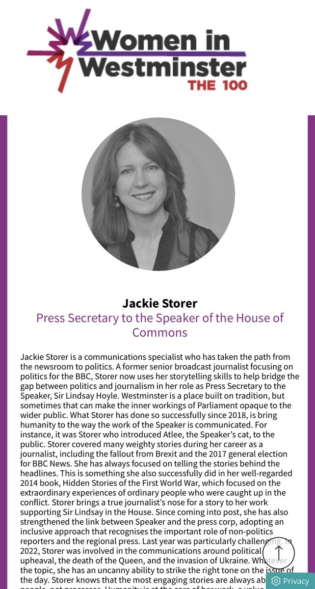 Very honoured to be among @TheHouseMag’s 100 Women in Westminster. There were few women here when I started out as a political journalist, so the fact we’re able to celebrate so many amazing role models now just shows how far we’ve come. #IWD2023 #WIW100