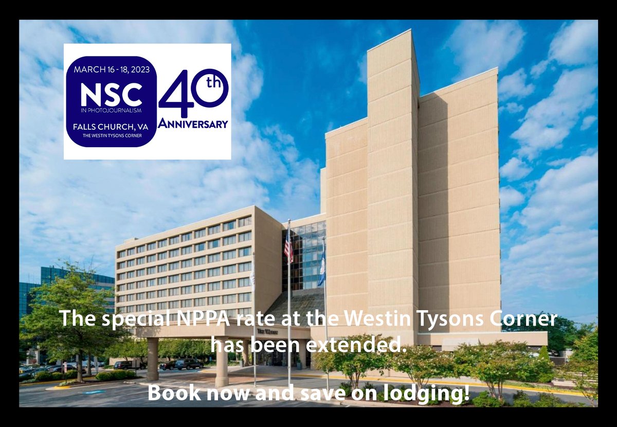 The special <a href="/NPPA/">NPPA</a> Northern Short Course rate at the Westin Tysons Corner in Falls Church, VA, has been extended. Book now to save on your lodging. ow.ly/xwFF50NbkP9  #NPPA #northernshortcourse #visualjournalism