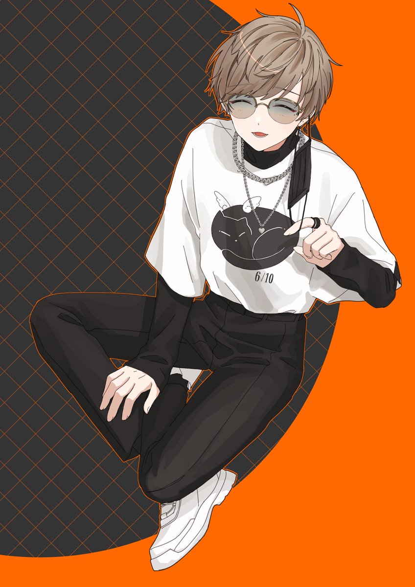 1boy male focus brown hair pants solo jewelry white footwear  illustration images