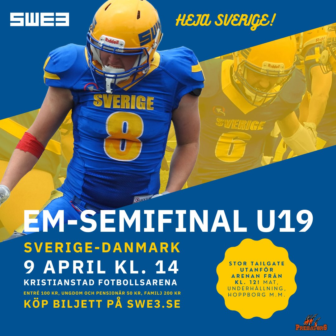 Ses vi i Kristianstad den 9 april? Mer info och biljetter på amerikanskfotboll.swe3.se/event/em-semif… #SWE3 #amerikanskfotboll #HejaSverige