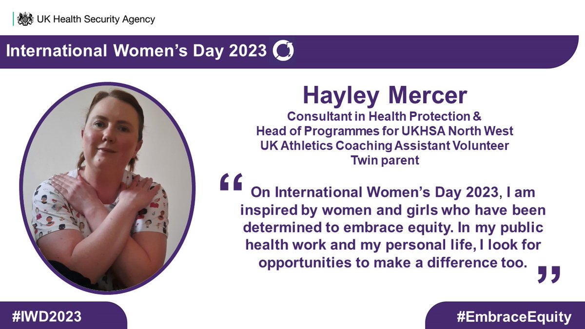 UKHSA_NorthWest's tweet photo. On #InternationalWomensDay2023 our consultant in health protection @Hayley_PH explains why she's striking a pose to #EmbraceEquity ♀️ #IWD2023 

https://t.co/K7ZbBagtl0 https://t.co/tCMvhLNquj