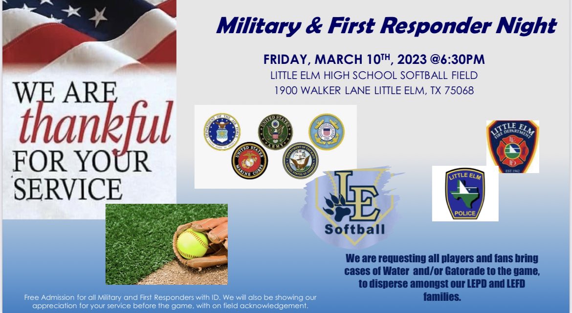 LEHS Softball (@lelobosoftball) on Twitter photo Start making plans to pack the stands this Friday at our HOME game! Bring water/Gatorade for our first responders and come make some noise! 🥎🐺🥎 <a href="/LEISDAthletics/">LEISD Athletics</a> <a href="/leisd/">Little Elm ISD</a> Start making plans to pack the stands this Friday at our HOME game! Bring water/Gatorade for our first responders and come make some noise! 🥎🐺🥎 <a href="/LEISDAthletics/">LEISD Athletics</a> <a href="/leisd/">Little Elm ISD</a>