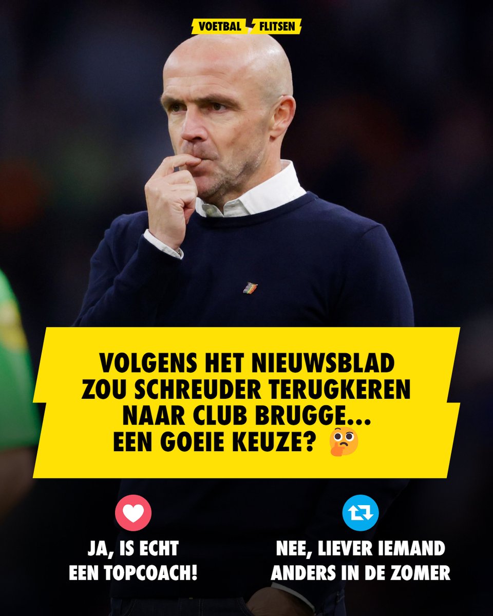 VoetbalflitsenB's tweet photo. De grote terugkeer van Alfred Schreuder naar Club Brugge, het zou zomaar kunnen... 😯

Wat zou jij vinden van die keuze? 🤔

#Club #Brugge #ClubBrugge #JPL #Voetbal #Football #Soccer #VF #Voetbalflitsen #AlfredSchreuder #Ajax #Schreuder #ScottParker #AjaxAmsterdam #SLBCLU https://t.co/PMTCrPSJoa