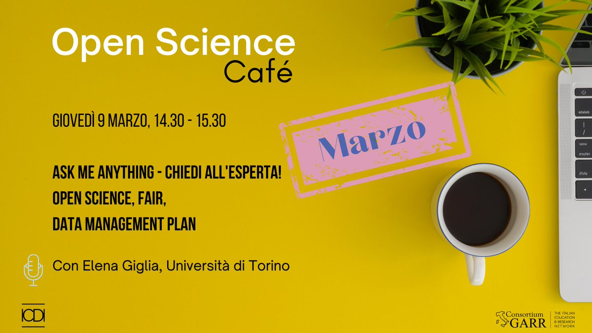 ICDI Italian Computing & Data Infrastructure (@icdidata) on Twitter photo ⏰Cambio di programma per l'Open Science Cafè di domani 9 marzo: alle 14.30 l'appuntamento ☕️è con @egiglia che risponderà a tutte le vostre domande su #Openscience e #FAIRdata Segui, partecipa 🖥️ sui canali <a href="/ReteGARR/">Consortium GARR</a> GARR.tv, Linkedin, Youtube e Facebook ⏰Cambio di programma per l'Open Science Cafè di domani 9 marzo: alle 14.30 l'appuntamento ☕️è con @egiglia che risponderà a tutte le vostre domande su #Openscience e #FAIRdata Segui, partecipa 🖥️ sui canali <a href="/ReteGARR/">Consortium GARR</a> GARR.tv, Linkedin, Youtube e Facebook