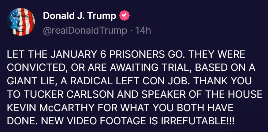 Trump says #ReleaseJ6Prisoners 
If you concur ReTweet