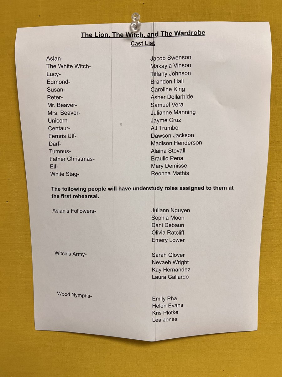Congratulations to whom was casted! See you today at 3 pm!