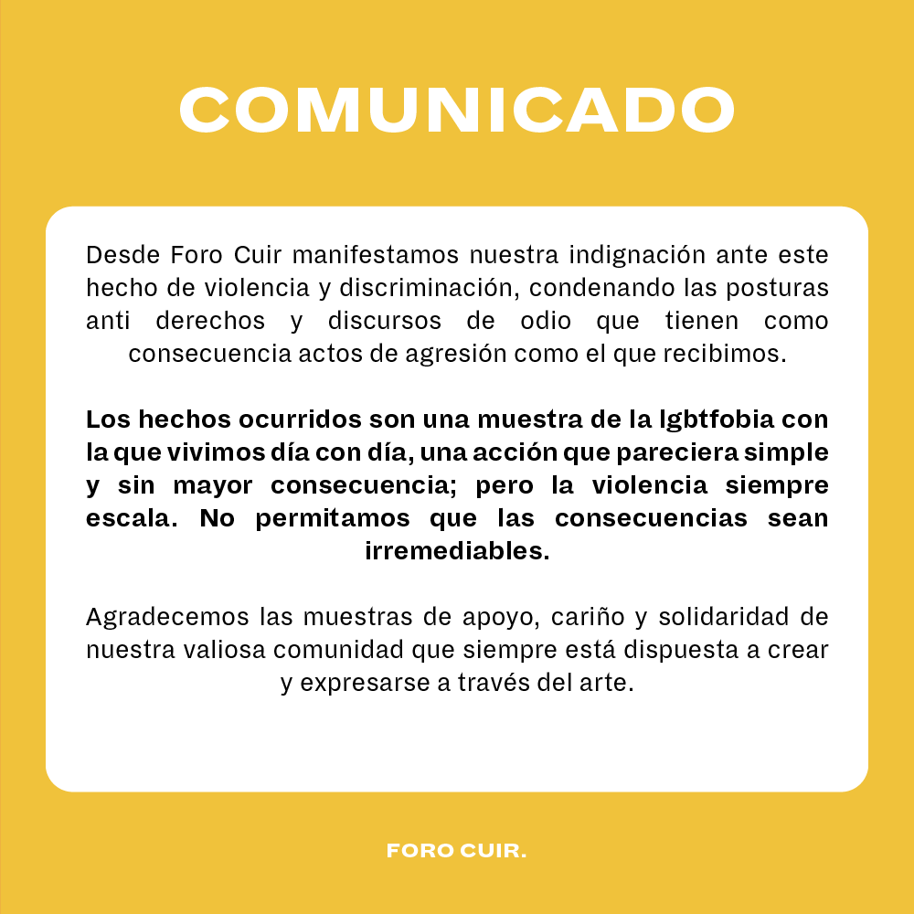 ForoCuir's tweet photo. Los hechos ocurridos son una muestra de la lgbtfobia con la que vivimos día con día, una acción que pareciera simple y sin mayor consecuencia; pero la violencia siempre escala. https://t.co/cQ38UZu5Hb