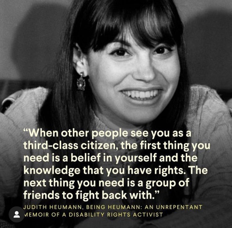 Remembering and celebrating the life of this brilliant women on #InternationalWomensDay #JudyHeumann the ‘mother of disability rights’ if you don’t know her fight, hope, resilience and how utterly cool she was-check out #cripcamp and prepare to be WOWED