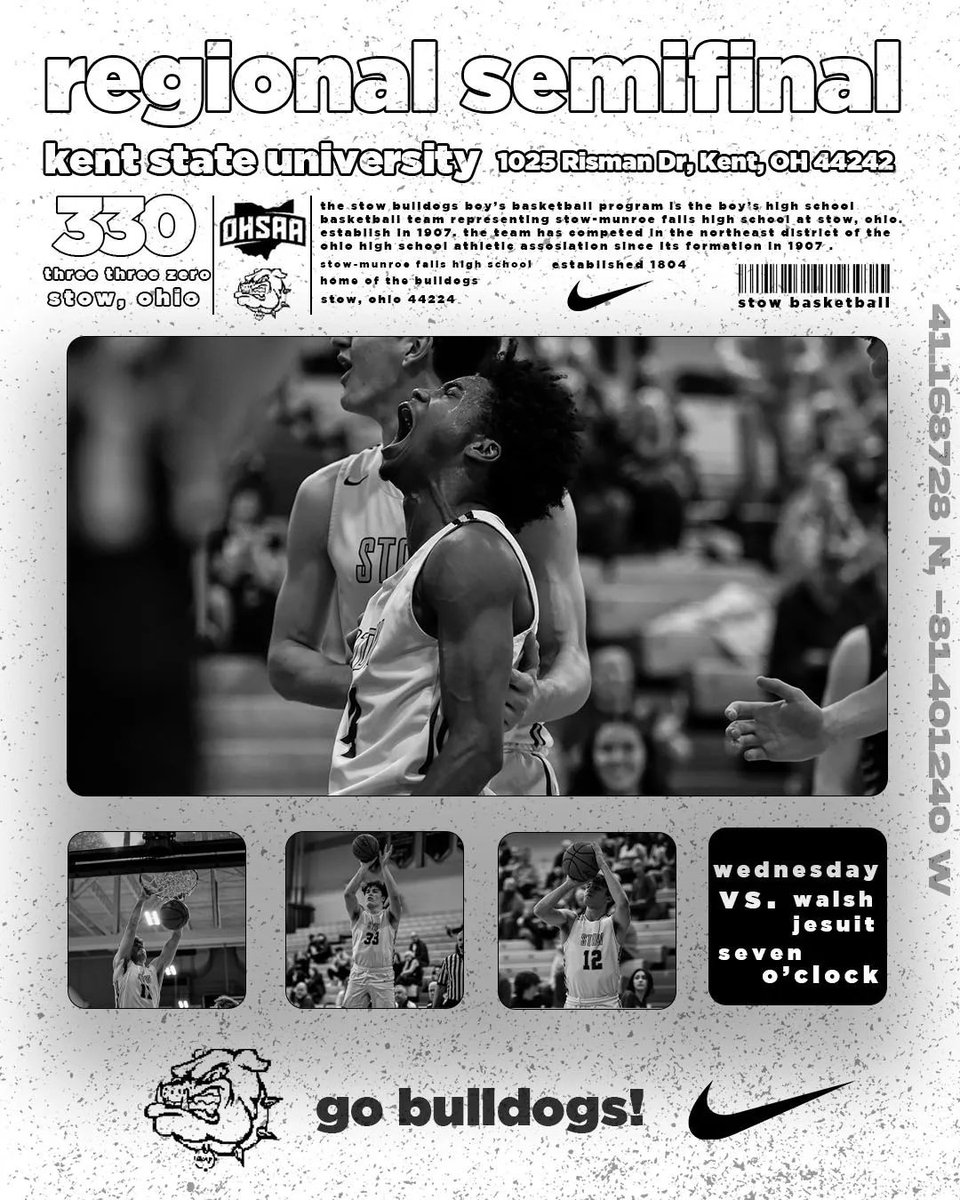 BULLDOG FANS! We need you today! Come out to MAC Center at Kent State University at 7 pm to support your boy's basketball team as they take on the Walsh Jesuit Warriors in the Regional Semifinal! March 8th, 2023 @ 7 PM EST 1025 Risman Dr, Kent, OH 44242  buff.ly/3dMqh0o