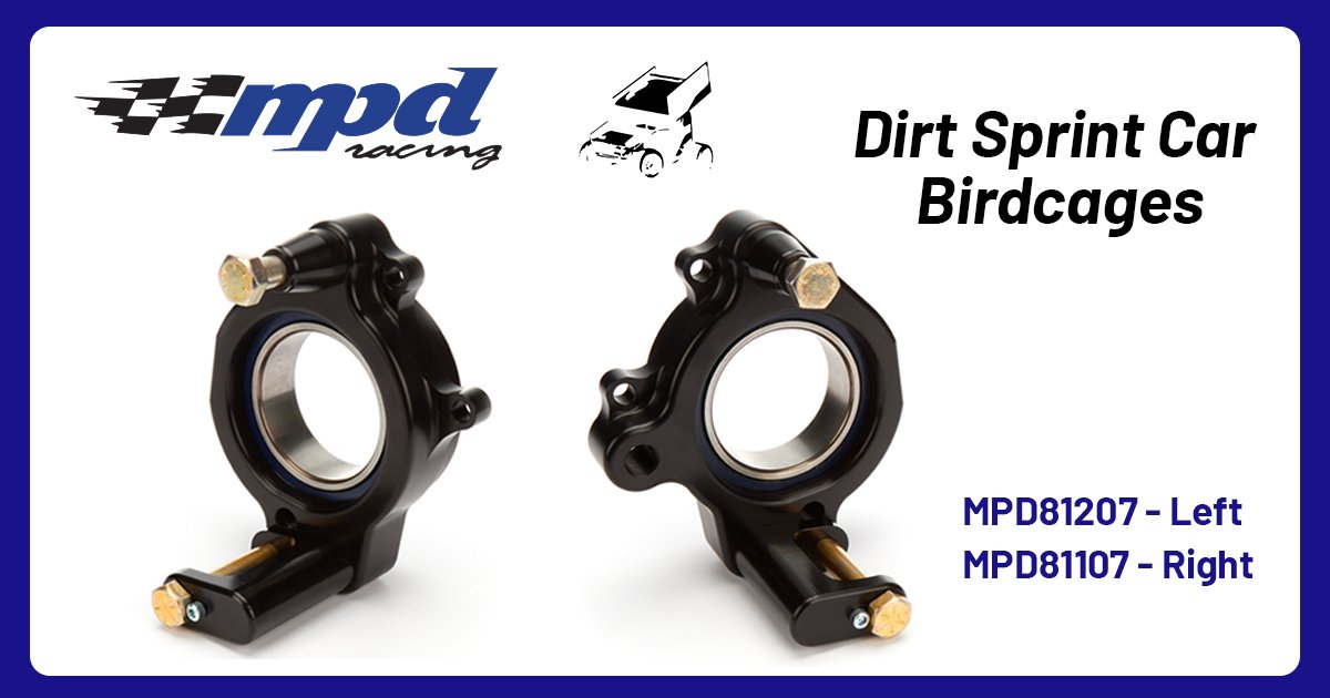 MpdRacing's tweet image. MPD Racing Dirt Sprint Car Birdcages
MPD81207 - Left / MPD81107 - Right
Black anodized aluminum feature a 2.750" I.D. single bearing. #mpdracing #sprintcar #openwheel #birdcage 
mpdracing.com
